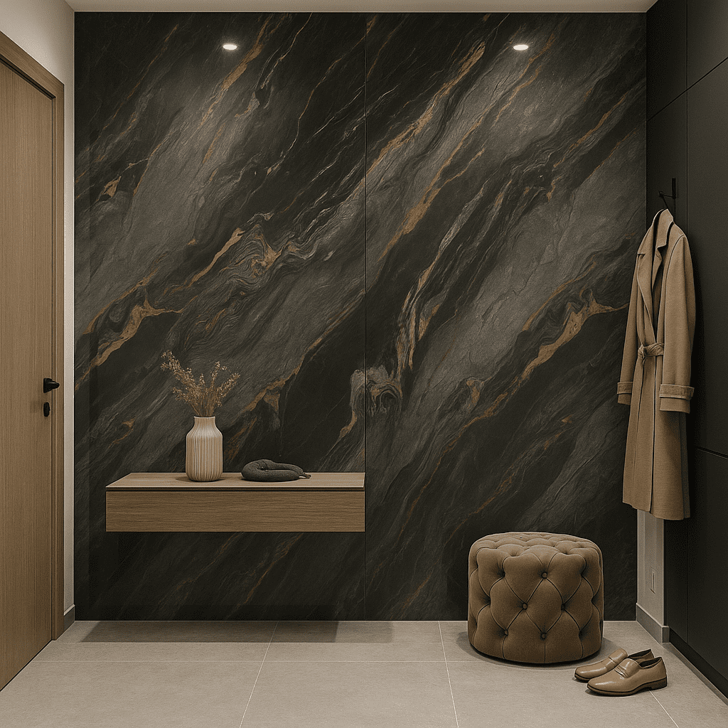 Płyta węglowa Smoky Marble Mat 280x110x0,5 cm (kontynuacja wzoru) – płyta węglowa do eleganckiego wykończenia łazienki