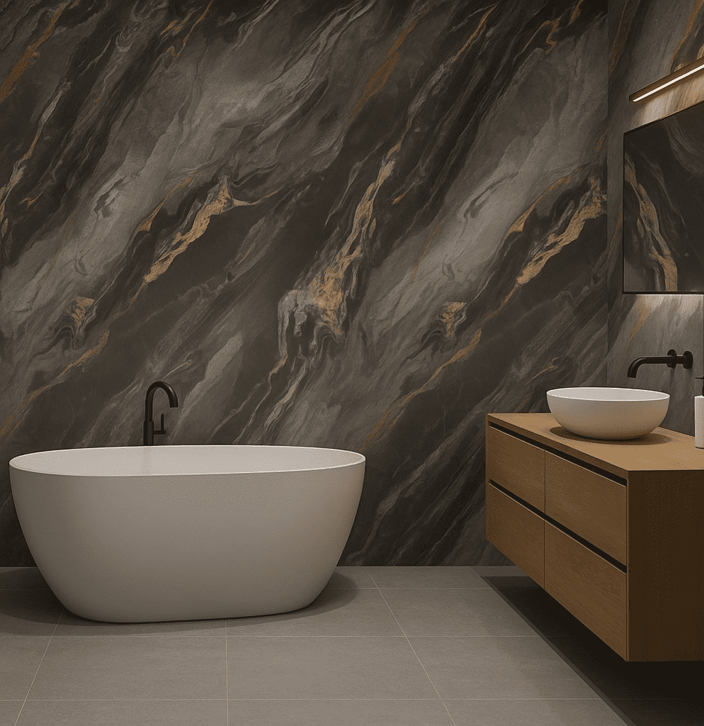 Płyta węglowa Smoky Marble Mat 280x110x0,5 cm (kontynuacja wzoru) – płyta węglowa do eleganckiego wykończenia łazienki
