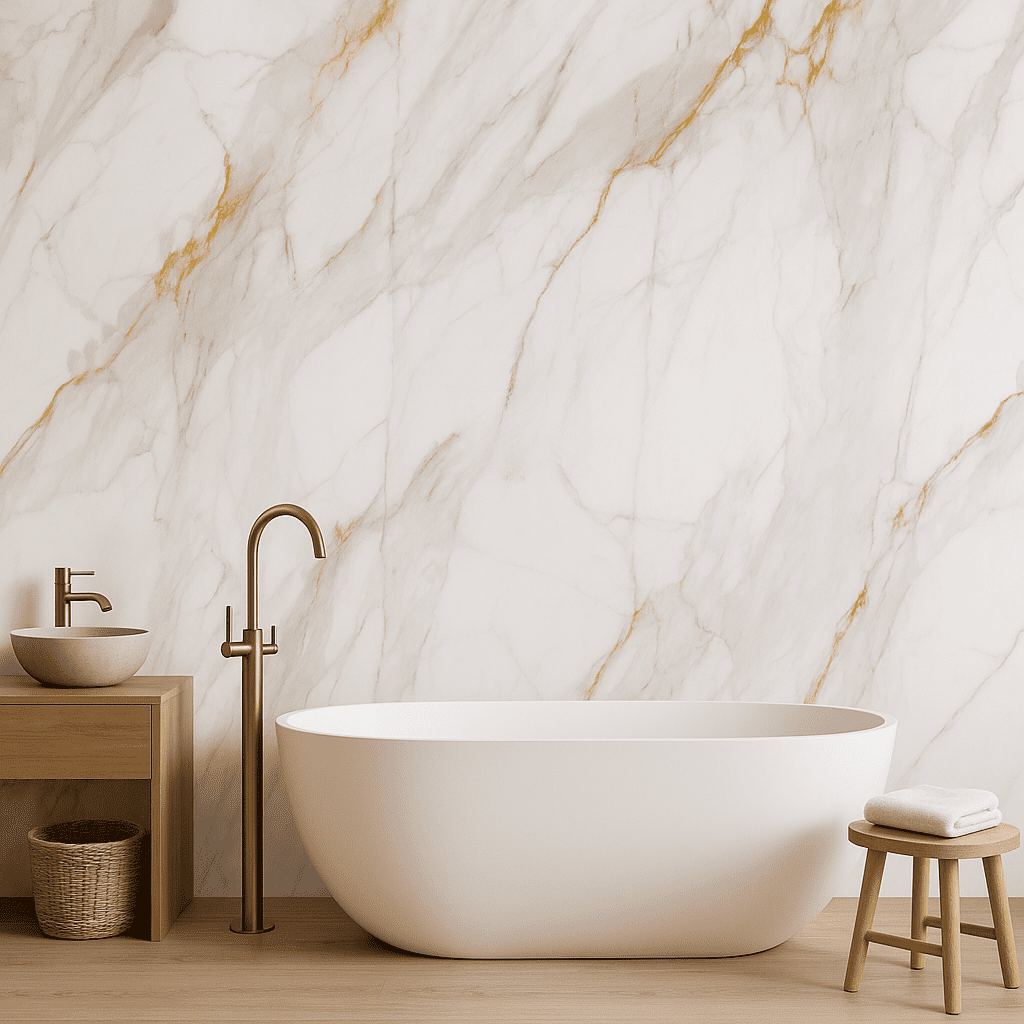 Płyta węglowa Amber Milky Mat 280x110x0,5 cm (kontynuacja wzoru) – płyta węglowa do eleganckiego wykończenia łazienki