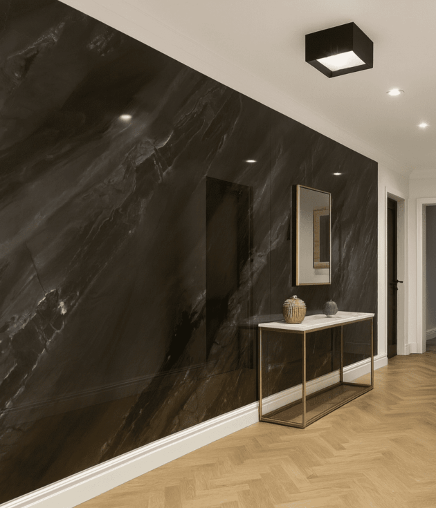 Płyta węglowa Black Pearl Połysk 280x110x0,5 cm (kontynuacja wzoru) – płyta węglowa do eleganckiego wykończenia łazienki
